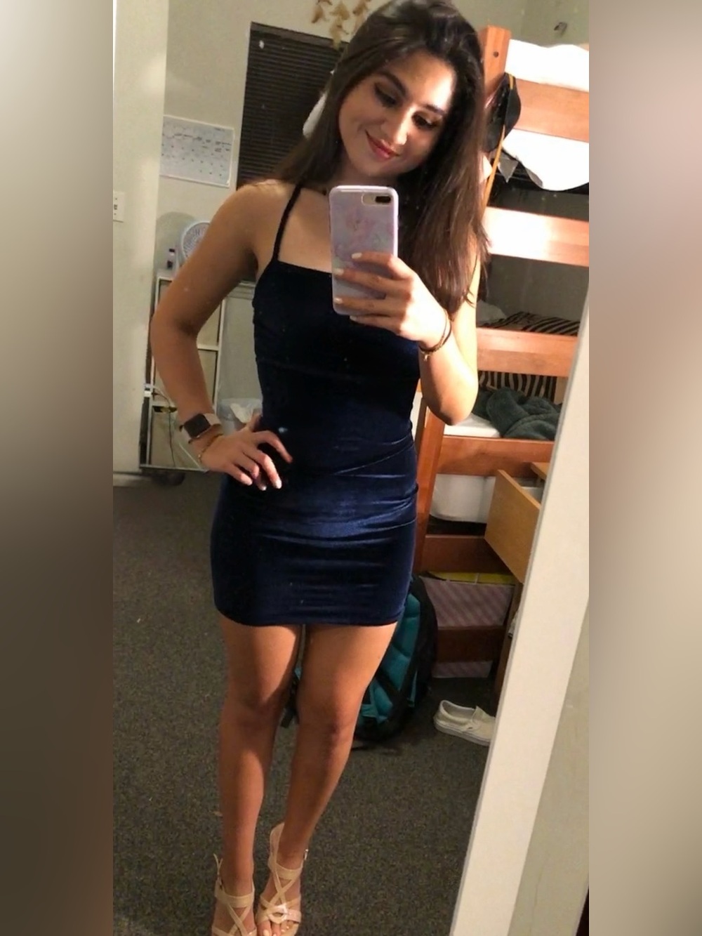 LULUS Navy Velvet Lace Back Mini Dress